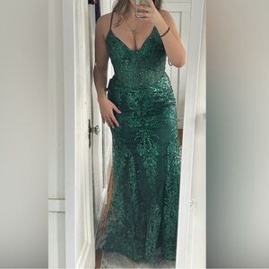 Ladivine prom dress #J810, size 14, dark emerald
